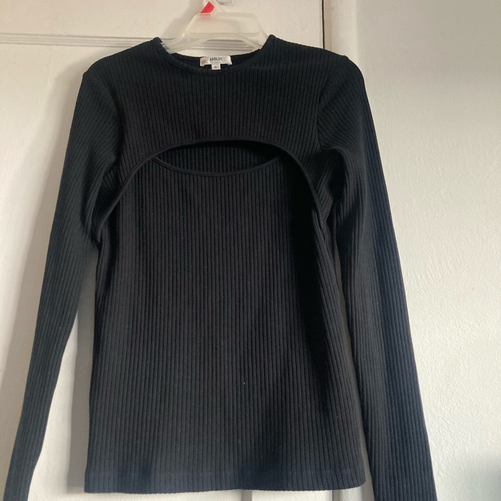 Agolde Black Long Sleeve Ribbed Top